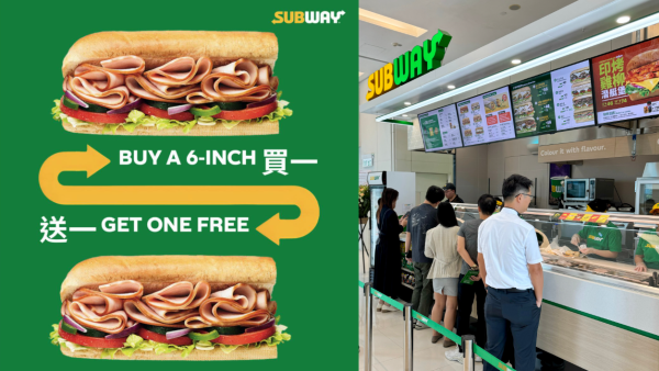Subway推買1送1優惠！指定分店任選6吋潛艇堡/卷餅