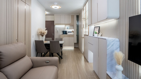 啟欣苑447呎居屋單位裝修！2房1廳輕奢設計搭配雲石紋理+超強收納空間