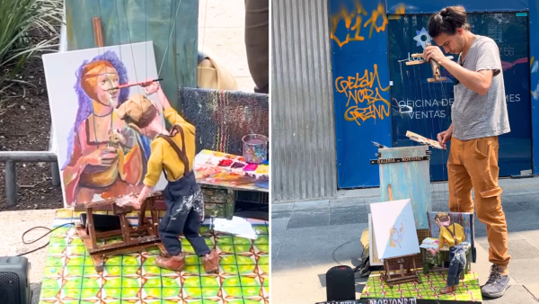 「小木偶畫家」神還原經典名畫！藝術家只靠幾根線控制邊跳舞邊畫畫