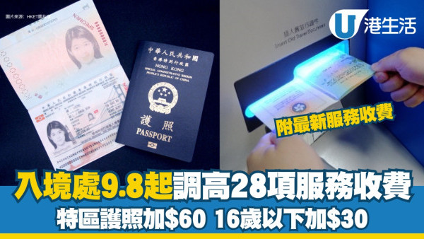 入境處加價調高28項服務收費 特區護照申請費加價$60 擬9.8起實施