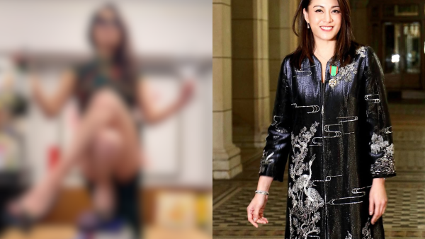 廖碧兒著高衩旗袍單腳企上枱斟紅酒！騎呢舉動幾乎走光惹網民質疑好怪異