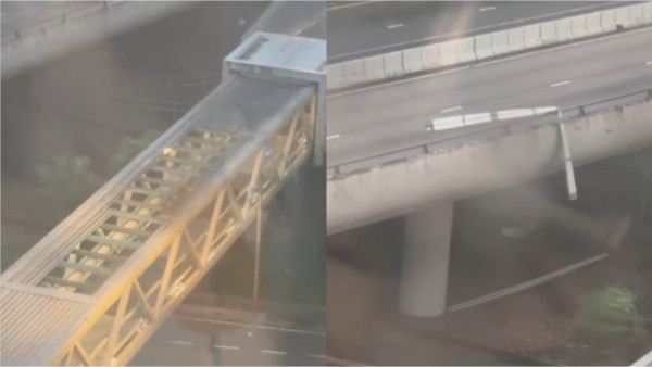 颱風樺加沙｜鑽石山龍翔道天橋鐵蓋被強風吹毀！金屬組件跌落 成「露天」行人天橋！