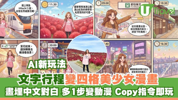 【AI旅遊行程漫畫教學】AI將你變漫畫動漫主角！文字行程秒變四格漫畫指令公開