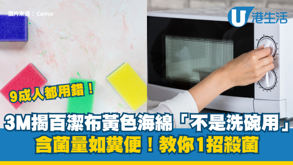 百潔布海綿︱9成人都用錯！3M揭百潔布黃色海綿「不是洗碗用」？含菌量如糞便！教你1招殺菌