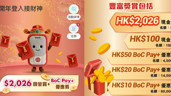 中銀大派$2026利是！新舊客戶都有份 只需簡單3步即可抽獎！派電子利是再抽獎贏$8888