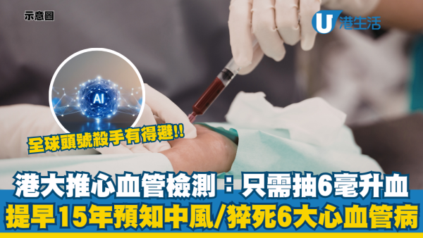 港大研發血液檢測預測系統！6ml血即提早15年預知六種心血管病風險！中風、猝死病發有預警