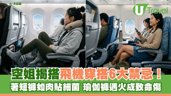 空姐揭搭飛機穿搭6大禁忌！ 著短褲如肉貼細菌 瑜伽褲遇火恐熔化成致命傷