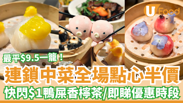 飲茶優惠｜連鎖中菜突發全場點心半價！激抵價$9.5起一籠／快閃$1鴨屎香檸檬茶 (附優惠時段＋分店地圖)
