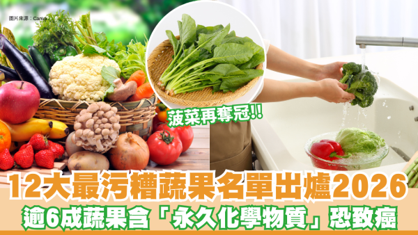 農藥蔬果2026｜12大最污糟蔬果名單出爐！菠菜再奪冠 逾6成蔬果含「永久化學物質」恐致癌 附正確清洗蔬果方法