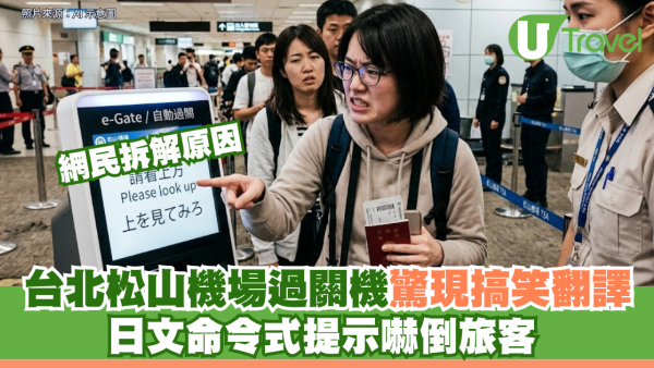 台北松山機場過關機驚現搞笑翻譯！日文命令式提示嚇倒旅客 網民拆解原因