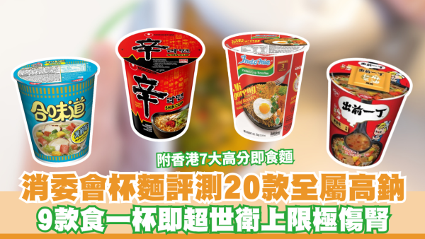 消委會杯麵評測｜20款杯麵全屬高鈉 9款食一杯即超世衛上限極傷腎 附香港7大高分即食麵