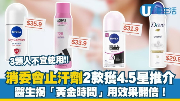 消委會止汗劑推介︱2款止汗劑獲4.5星好評 醫生揭「黃金時間」用效果翻倍！（3類人不宜使用）