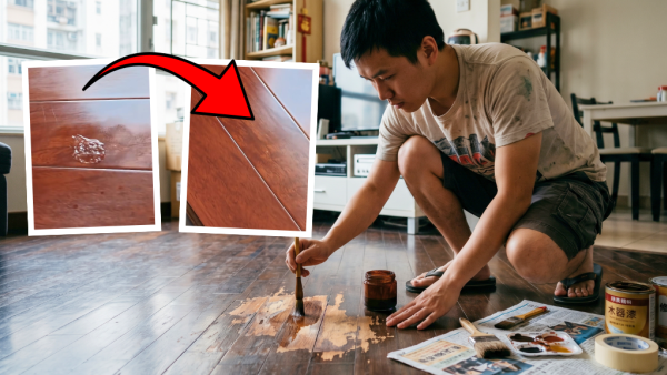 木地板刮花/撞凹修復懶人包！無須搵師傅  5招低成本DIY技巧：一物反覆磨擦劃痕秒消失 強力膠填平大深坑