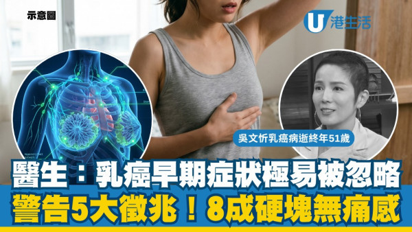吴文忻乳癌离世︱乳癌早期症状极易被忽视！医生警告5大隐藏征兆：8成乳癌硬块无痛感
