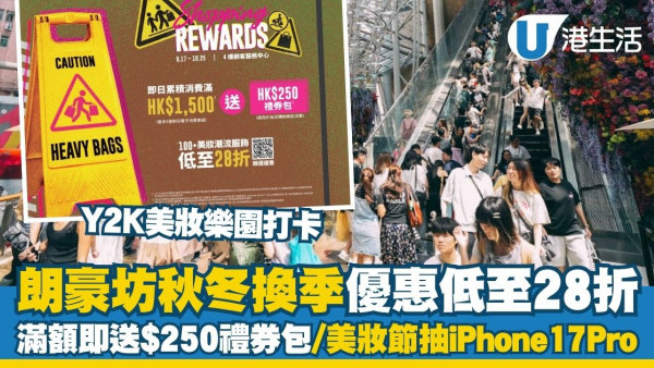 朗豪坊秋冬換季優惠過百品牌低至28折 滿額即送$250禮券包/美妝節抽iPhone 17 Pro！