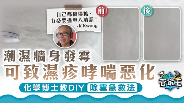 牆身霉菌｜潮濕牆身發霉可致濕疹哮喘惡化 化學博士教DIY除霉急救法
