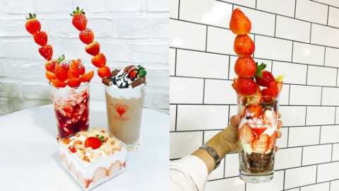 韓國咖啡店草莓主題系列 超高士多啤梨串芭菲！