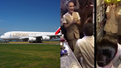 全機總動員幫手製造驚喜！ 男子萬呎高空向空姐女友求婚