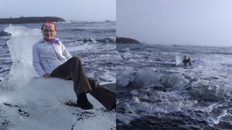 77歲婆婆冰島旅行登「冰山寶座」拍照留念 結果越漂越遠