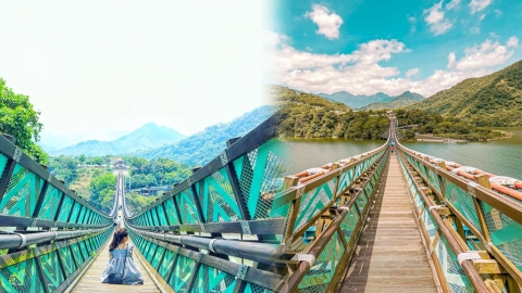 桃園新溪口吊橋重開！ 全台最長吊橋、夢幻湖水綠圖騰設計