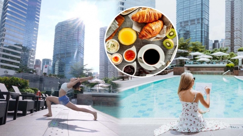 Conrad港麗酒店做瑜伽Staycation 專業導師教授＋池畔酒吧健康午餐