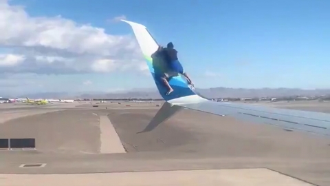 男子突爬上待飛航班機翼 向乘客擺甫士兼試爬翼尖險象環生