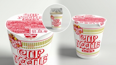 日清杯麵減塑廢除杯底貼紙 新包裝換成2個開口變超萌貓杯麵