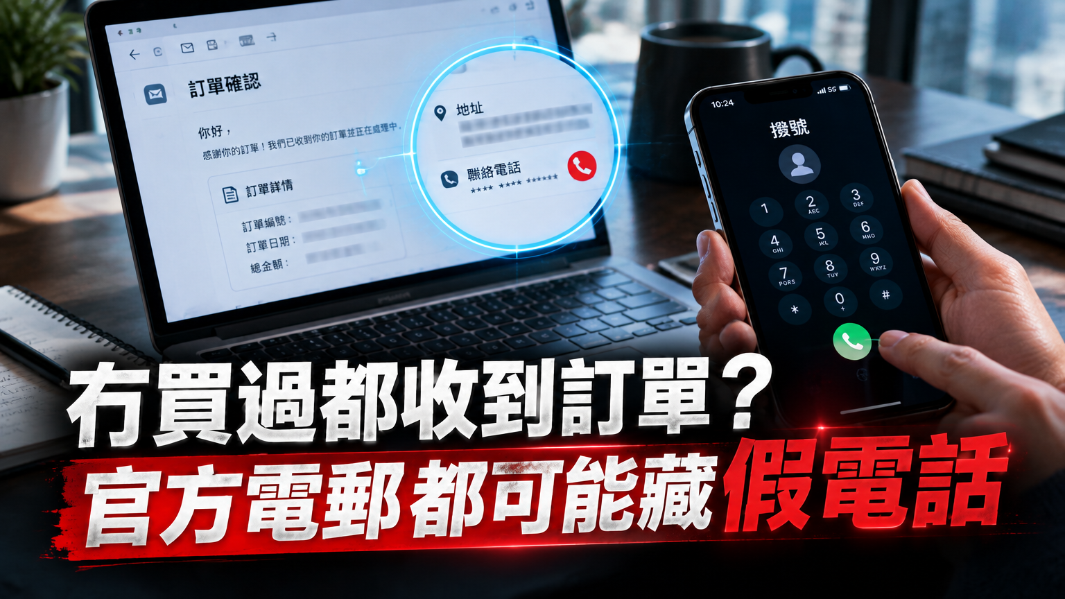 訂單通知與客服電話示意