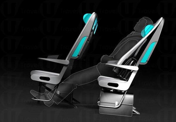 活動式躺椅,即使把座椅拉後,都不會打擾他人。 港人創意發明 全新飛機座椅設計