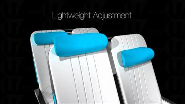 座位頂置活動式頸枕,向下拉「墊腰骨」都得。 港人創意發明 全新飛機座椅設計