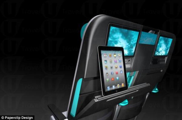 利用半開合的托盤墊着iPad煲劇,爽! 港人創意發明 全新飛機座椅設計