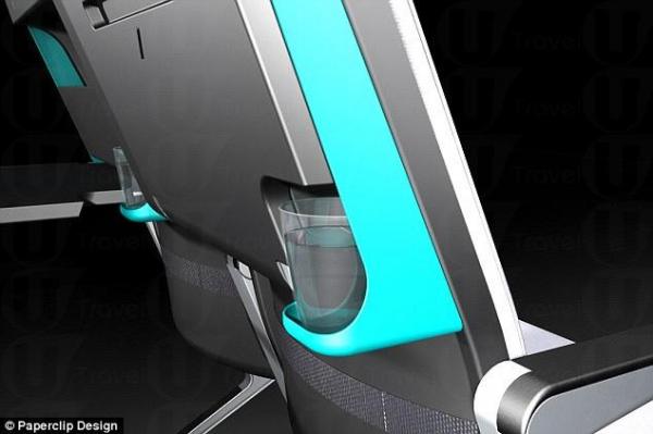 有杯座,就唔怕水杯在托盤上「跣來跣去」。 港人創意發明 全新飛機座椅設計