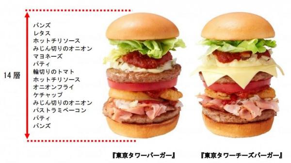 日本Mos Burger最新14層東京鐵塔漢堡!(圖: Rocketnews24) 日本Mos Burger最新14層東京鐵塔漢堡!(圖: Rocketnews24)