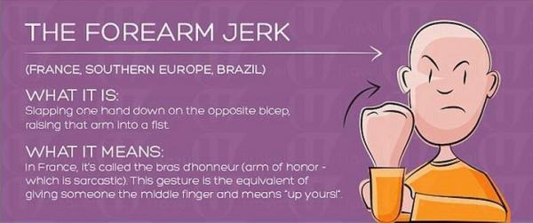 這個手勢等於「舉中指」。