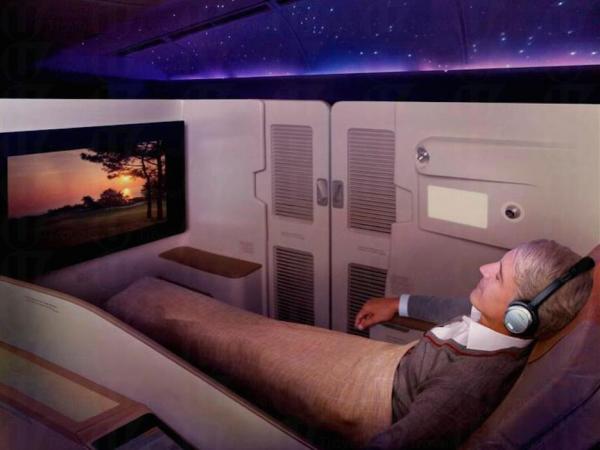 機艙不同時間段裡採用Mood Light的照明方式  (圖：cntraveler)