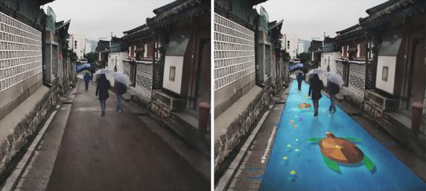 首爾雨天限定！ 街頭遇水變「海底世界」