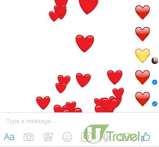 FB Messager隱藏功能！手機輸入一個符號 心心就不停飛出來