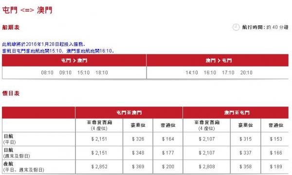 屯門客運碼頭往來澳門航線今日啟航 只需40分鐘便到達 (內附價目表)