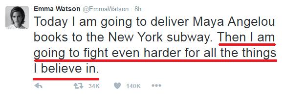網友認為Emma Watson藉地鐵漂書回應 特朗普當選