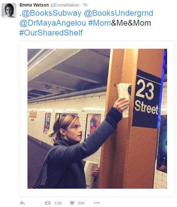 網友認為Emma Watson藉地鐵漂書回應 特朗普當選
