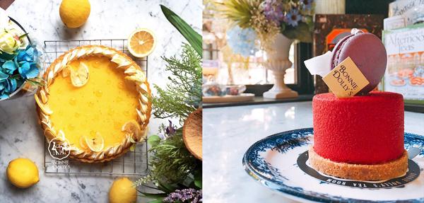 法式檸檬蛋白批 (左)、Velvet O'Cherry (右) ,內有櫻桃、青檸及朱古力。(圖:bonniedollys_tearoom @IG) BFF 必去! 曼谷私密歎「茶」推介