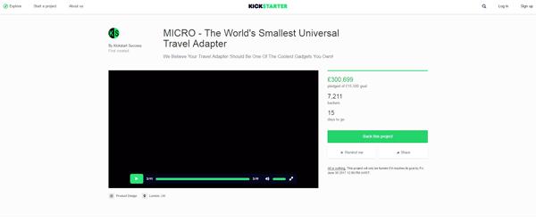 推出冇耐，就籌得超過 30 萬歐羅，MICRO 旅行插頭即將投入生產，而家喺 Kickstarter 預訂仲可享有早鳥優惠㖭！（圖：kickstart.com）