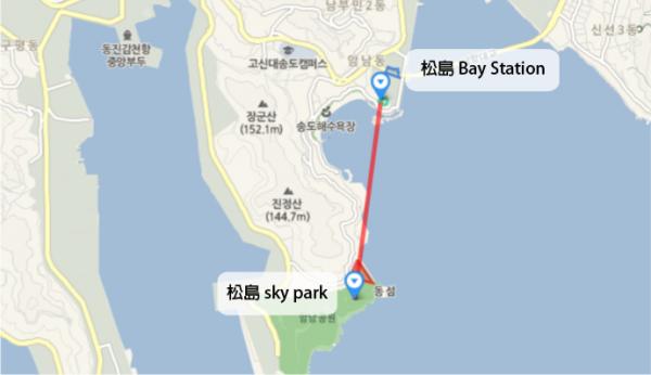 纜車路綫橫跨松島海水浴場，來往東側的 Bay Station 和西側的 Sky Park，單程約需 8 至 10 分鐘。可以先在松島 Bay Station 參觀松島天空步道和松島海水浴場，再乘搭纜車