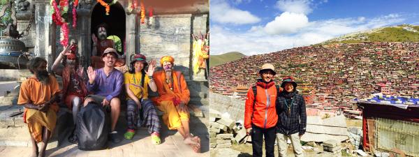 山口夫婦航拍環球蜜月之旅，最難忘部分包括去藏東色達喇榮五明佛學院；在尼泊爾與苦行僧合照。