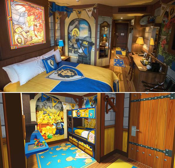 酒店房分騎士及巫師 2 個主題，每間房內更設兒童的獨立睡房。以 Knight's Room 房為例，每個角落都有旗幟、噴火龍等故事元素。