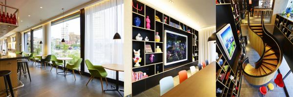 以客廳式概念打造開放空間，並注入時尚家品，如採用 Vitra 家具，加上當代藝術品，展現酒店的特別風格。