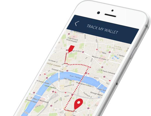 當發現唔見咗銀包，就可以開啟與銀包連接咗嘅手機 app，利用全球 GPS 追蹤功能，實時追蹤銀包位置。(圖：volterman.com)