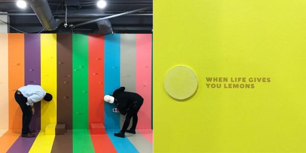 顏色仲可以同氣味連結，不同的顏色會令人聯想到不同的氣味。顏色牆上貼上不同的氣味貼紙，個個都走到牆前聞。（圖：natishakang@ig，davag@ig）