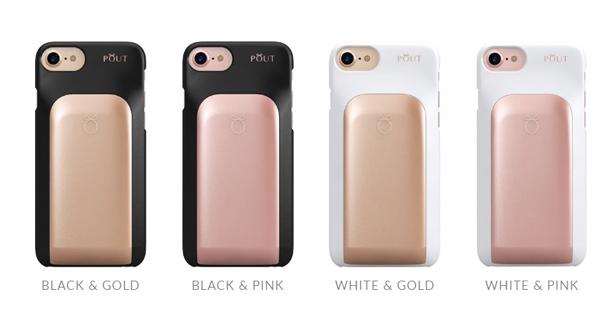 手機殼共有 4 款，包括黑配金、黑配粉紅、白配金和白配粉紅。（圖：poutcase）