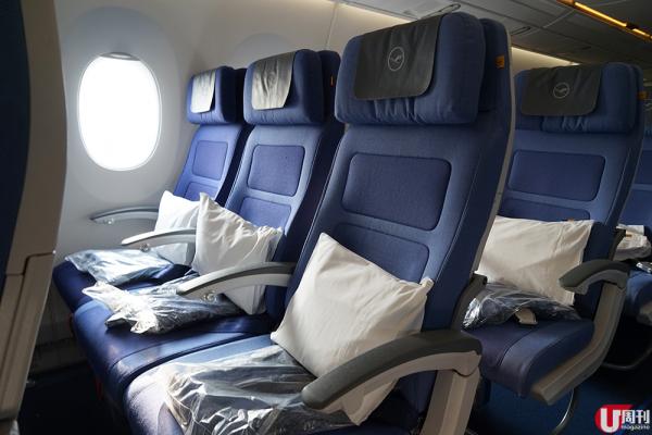 經濟艙以 3+3+3 排列，用上航空公司的代表深藍色為主色，新座位也特別設計成漸變藍色。